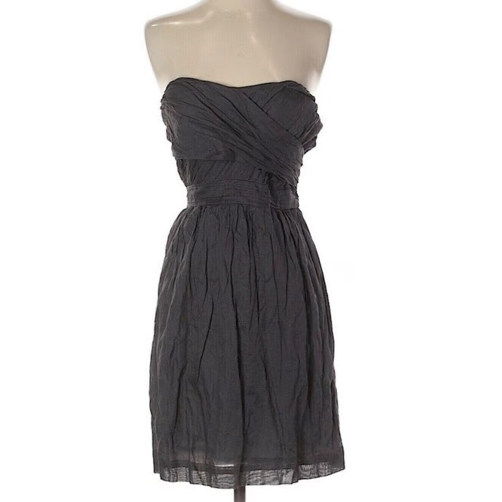 J Crew Gray Crinkled Metallic Cotton Taryn Strapless Party Cocktail Dress Size 2